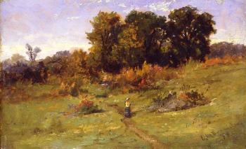 Edward Mitchell Bannister : Landscape with woman walking on path